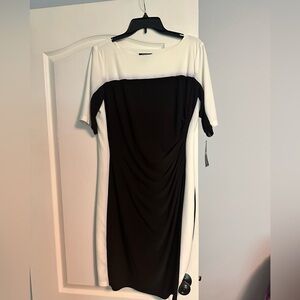 Chaps Black and White Ruched Sheath Dress